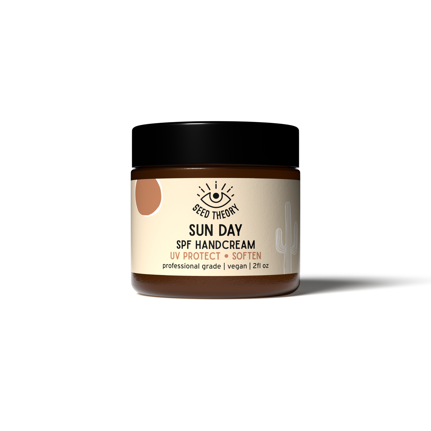 Jar of Sun Day SPF hand cream on a white background