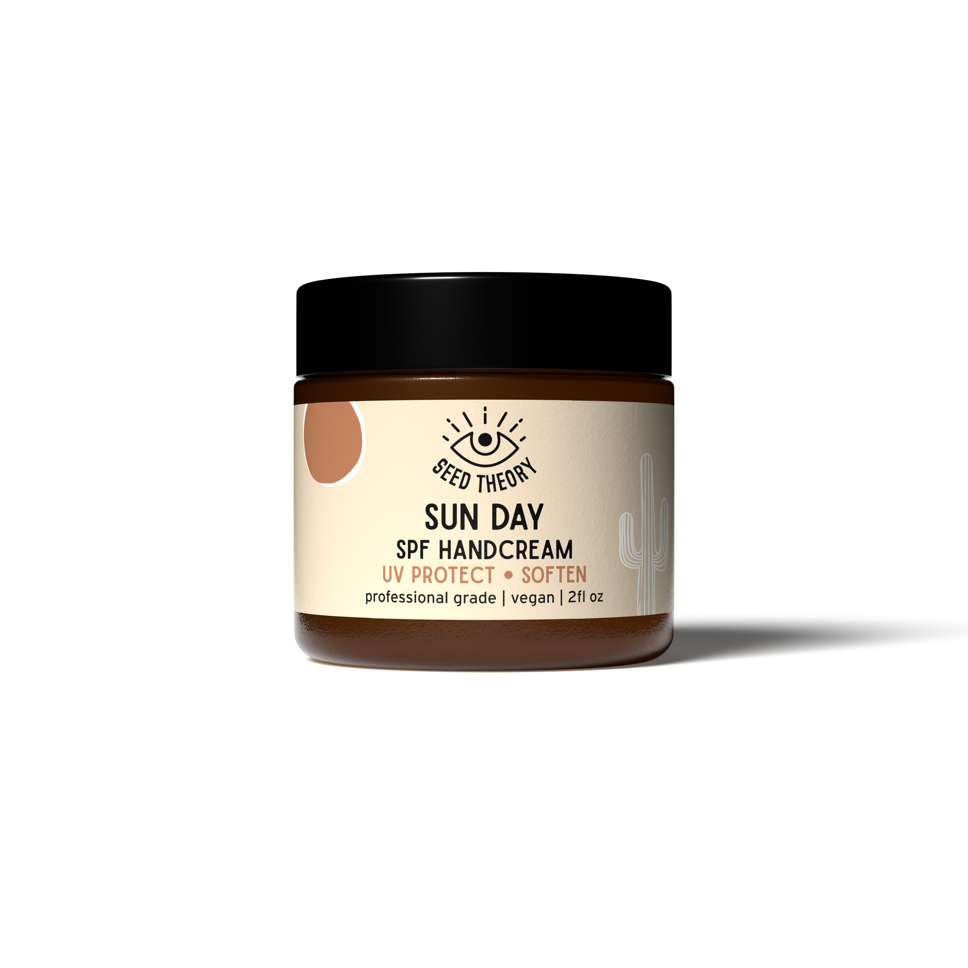 Jar of Sun Day SPF hand cream on a white background